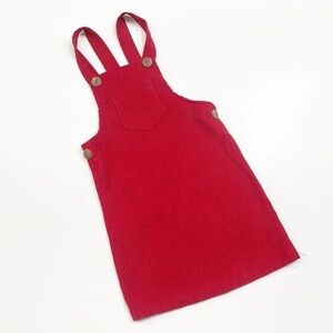 Emma & Elsa little girls red overall dress